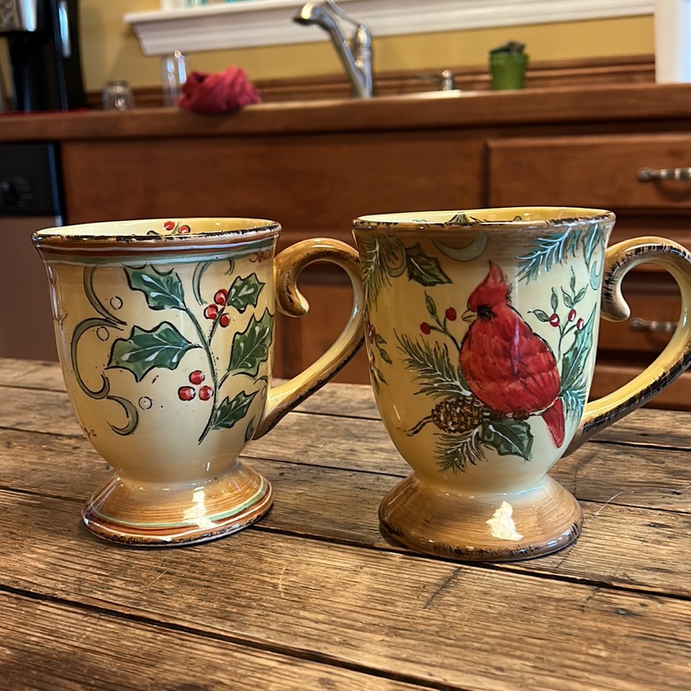 2 Hand painted Holiday Coffee mugs